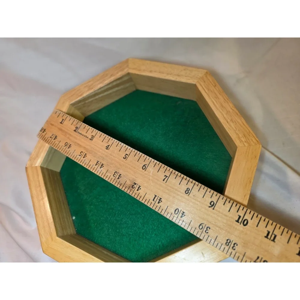 Octagonal Wooden Dice Tray Green Felt Lining Tabletop Gaming 10